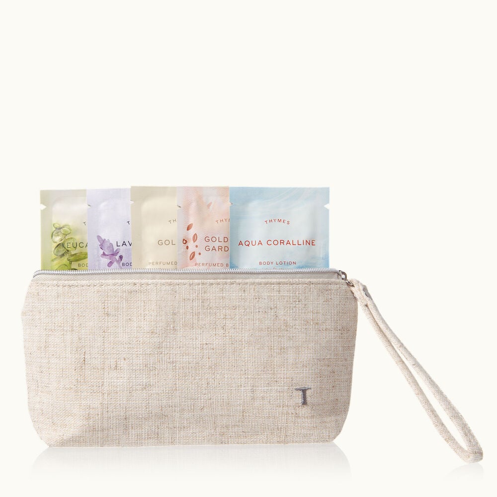 Thymes Sample Beauty Bag with lots of samples to try before you buy image number 0